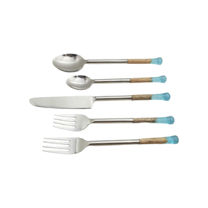 Ensemble de couverts en résine bleue durable, finition dorée mate, pour l'hôtellerie et la maison, au meilleur prix - Product Image 1