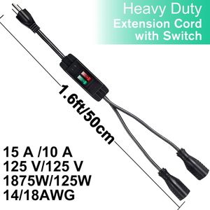 Cavo di Prolunga per Esterni Resistente con Interruttore On/Off a 2 Vie, 3 Poli SJTW 14AWG 15A/125V 18AWG 10A, Sdoppiatore per Esterni a 3 Poli - Product Image 3