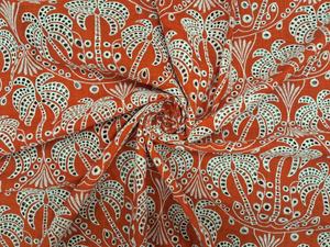 Tela Tejida Bordada con Palmeras Rojas en Algodón, Muy Demandada, para Confección de Vestidos, Saris y Kurtis para Niñas - Product Image 5