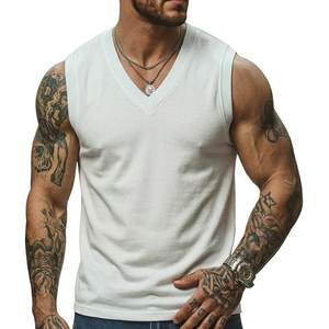 Wholesale Price Men's Muscle Fit V Neck Sleeveless Shirt Stylish Casual Streetwear Custom <b>Logo</b> Premium Quality Tank Tops For Men - Product Image 1