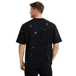 Camiseta Oversize Negra con Pedrería para Hombre, 100% Algodón, Manga Corta, Estilo Urbano, Casual, con Estampado Gráfico, Top de Verano a la Moda - Product Image 4
