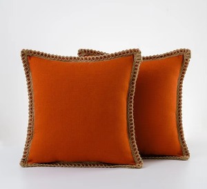Funda de Cojín Cuadrada Azul Clásica con Ribete Trenzado, Cierre de Sobre de Algodón Hecho a Mano, Decoración para el Hogar - Product Image 4
