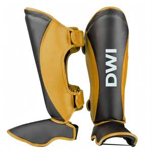 DWI PU Leather <b>MMA</b> Boxing <b>Shin</b> <b>Guard</b> Adjustable Hook Loop Instep Protective Gear Black Tan Full Customization Available - Product Image 1