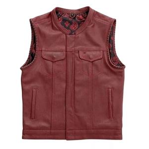Classic Racing Jersey Leather Biker <b>Vest</b> <b>Men</b> Vintage Motorcycle Waistcoat <b>Multi</b> Pocket Custom High Quality OEM <b>Vest</b> - Product Image 6