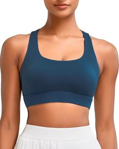 Seamless Sports Bra Women High Neck Backless Navy Blue Workout Yoga Fitness Top Medium - Product Image 3