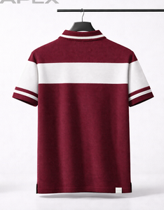Polo pour homme rayé blanc et bordeaux, logo personnalisé, manches courtes, vêtements de sport pour le golf et le tennis, uniforme décontracté - Product Image 2