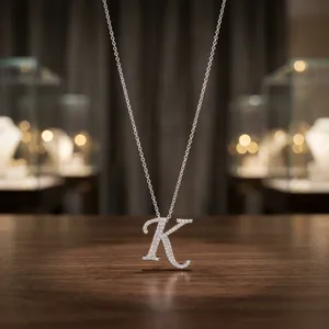 Collier Pendentif Minimaliste Personnalisé en Or Blanc avec Initiale K M en Diamant de Laboratoire, Bijou Quotidien pour Femme - Product Image 2