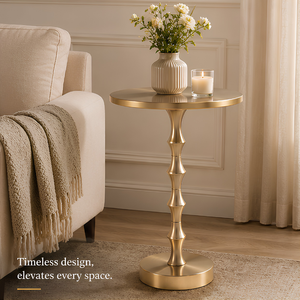Modern <b>Gold</b> Metal Round <b>Side</b> <b>Table</b> with Sculpted Pedestal Base, Accent End <b>Table</b> for Living Room, Bedroom & Home, office Decor - Product Image 5