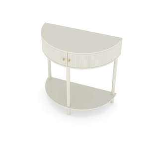 Artisan Crafted Creamy White Finish Wave Pattern Demi Lune <b>Console</b> <b>Table</b> Unique <b>Half</b> <b>Moon</b> Design with 2 Storage End <b>Table</b> - Product Image 3