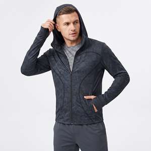 Wholesale Men Compression Wear ZIpper Hoodie Custom Printed Slim Fit Yoga Hooded Jacket 220 GSM Polyester Gym Fitness Hooded <b>Zip</b> - Product Image 1