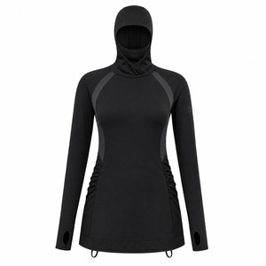 Haut de maillot de bain intégré avec capuche hijab, manches longues, résistant au chlore, UPF 50+, tunique burkini - Product Image 1