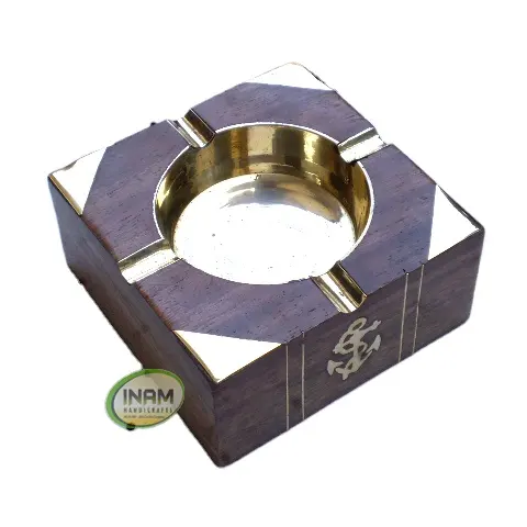 Handmade trang trí đẹp và thiết kế bằng gỗ gạt tàn với Brass Neo Inlay làm việc tươi đến/Gỗ tro khay cho trang trí nội thất