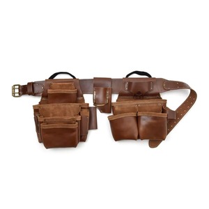 Ceinture porte-outils en cuir véritable, tablier de charpentier avec plusieurs poches et sangle réglable pour électricien et travaux d'entretien - Product Image 2