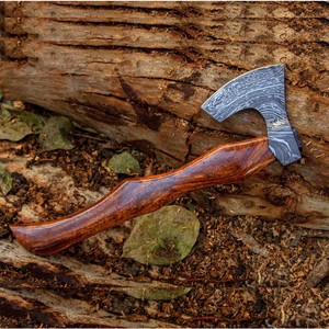 Custom Handmade Forged Damascus Steel Axe Outdoor Camping Hunting Hatchet Wooden Handle Survival Axe With Cover Survival <b>Tool</b> - Product Image 4