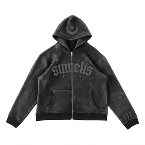 Sudadera con Capucha de Forro Polar para Hombre, Talla Grande, con Bolsillo Frontal con Logotipo, para Otoño, Corte Regular, Impresión Digital Negra, Venta al Por Mayor - Product Image 1