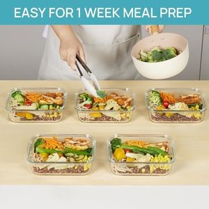 Lot de 5 récipients en verre de 35 oz pour la préparation des repas avec couvercles hermétiques, ensemble de rangement alimentaire écologique réutilisable, compatible four - Product Image 3