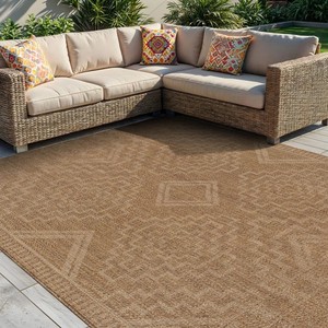 Tapis géométrique moderne rectangulaire en polypropylène, tissage plat, résistant aux taches, à poils fins, pour extérieur - Product Image 2