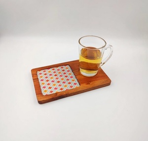 Trending Style Natural Wooden Tea Coaster Tray With Enamel Printed Design Breakfast Dinnerware Coaster Mats & Pads <b>Placemat</b> - Product Image 1