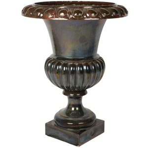 Antique Glazed Metal Garden Urn with <b>Square</b> Base Antique Design for Flower or Green Plant Outdoor Use Garden Urns On Sale - Product Image 1