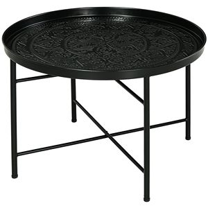 Tavolino rotondo da 24 pollici ecologico e resistente con piano martellato e struttura in metallo per soggiorno e camera da letto in nero - Product Image 1