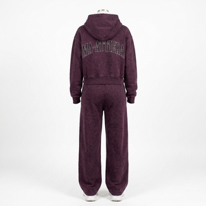 Conjunto Deportivo Casual de Dos Piezas para Mujer, Sudadera Corta Morada Lavada y Pantalones Deportivos Anchos - Product Image 4