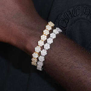 Bracelet tennis unisexe en or avec diamants de laboratoire, motif grappe de fleurs, taille brillant, luxe, hexagone glacé, bijoux fins, vente en gros - Product Image 1
