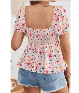 Chemisier à manches courtes pour femme, imprimé floral uni, doux, léger, respirant, en polycoton, confortable, haut d'été pour les sorties décontractées - Product Image 2