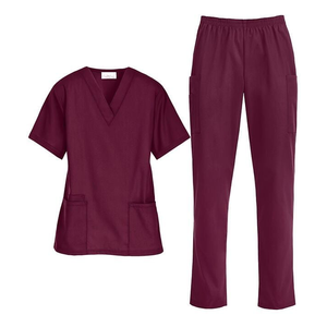 Ensemble de blouses médicales bleu marine pour femmes, haut à col en V avec poches et pantalon à taille élastique, uniformes d'hôpital, tissu tissé en coton et polyester - Product Image 3