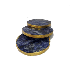 Posavasos de cristal de sodalita de alta calidad en oferta, posavasos redondos de piedra preciosa para bebidas con soporte para café para el hogar - Product Image 4