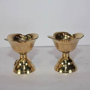 Brass Oil <b>Lamp</b> Pair with Elegant Back Artwork, Multi Diya Stand for Spiritual Puja, Temple Decoration and Cultural Festivities - Product Image 1