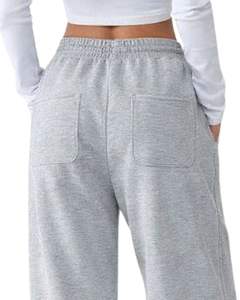 Pantalones Deportivos de Felpa para Mujer, Color Gris Claro, Pierna Ancha, Cintura Elástica con Cordón, Corte Holgado Informal, Mezcla de Algodón - Product Image 4