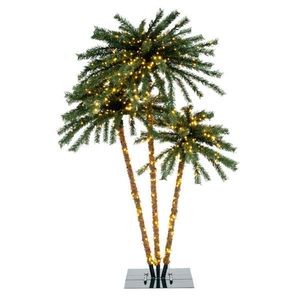 Set di 3 Palme in PVC Pre-Illuminato di Alta Qualità, Altezze 4/5/6 Piedi, 930 LED Bianco Caldo, Funzionamento a Batteria per Uso Esterno - Product Image 1