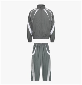 Conjunto Deportivo para Hombre, Chaqueta Cortavientos Gris con Bloques de Color, Secado Rápido, Ropa de Otoño, Cuello Alto, Tejido de Poliéster - Product Image 1