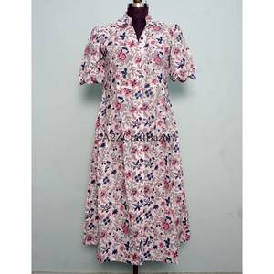 Indian Designer Kangura Style 100% cotton Casual Knitted V-neck Midi <b>Dresses</b> <b>Women</b> Washable Floral Print Button Decoration <b>dress</b> - Product Image 3