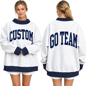Sudadera Personalizada para Mujer, Cuello Redondo, Talla Grande, Blanca y Azul Marino, Secado Rápido, Hombros Caídos, 200g, Manga Larga, Tejido de Algodón, Invierno - Product Image 1