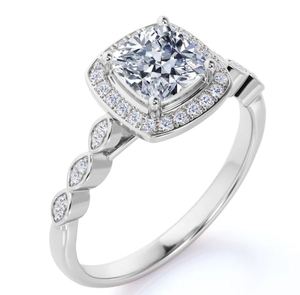 1.35 Carat Cushion Cut Moissanite Halo Engagement <b>Ring</b> Gold Plated Sterling <b>Silver</b> Classic Bridal Proposal <b>Ring</b> Fine Jewelry - Product Image 4