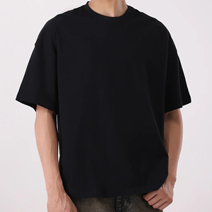 Camiseta de Algodón Negra Extra Grande para Hombre, Manga Corta, Cuello Redondo, Estilo Casual, Color Sólido, Tejido Jersey, Corte Extra Grande Personalizado - Product Image 1