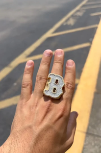 Anillo de Lujo con Letra B, Plata de Ley 925, Bañado en Rodio, con Diamantes Certificados IGI, Engaste Pavé, Unisex, para Uso Diario - Product Image 3