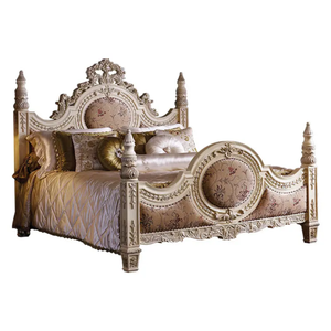 Juego de Dormitorio King con Dosel de Estilo Francés de Lujo, Madera de Caoba Sólida Tallada a Mano, Tapizado en Blanco y Dorado, Muebles de Hotel, Cama de Palacio - Product Image 6