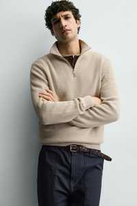 Pull en maille côtelée demi-zip pour homme, col rond, en coton épais, anti-boulochage, hiver, OEM ODM, vente en gros - Product Image 3