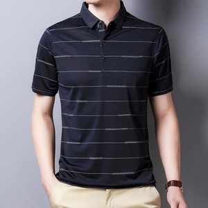 เสื้อโปโลผู้ชาย แขนสั้น ลายทาง ผ้าถัก ทรงปกติ สีชมพู - Product Image 2