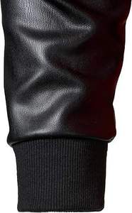 Veste universitaire unisexe noire à capuche et col montant, manches en cuir PU, fermeture à bouton unique, tissu nylon imperméable pour l'hiver, style formel - Product Image 6