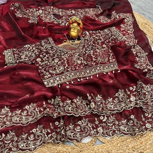 Designer Organza <b>Tissue</b> Saree for Women Heavy Embroidery Sequin Work <b>Wedding</b> Party Wear Ethnic Saree with Blouse - Product Image 2