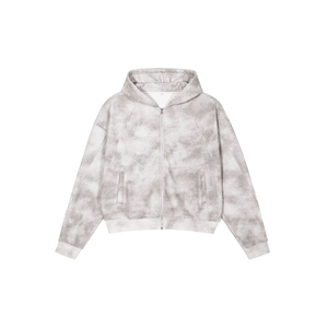 Sweat-shirt à capuche zippé tie-dye OEM pour femme, coupe oversize, manches longues, en coton tricoté et fibre de bambou, vêtement décontracté d'automne avec poches - Product Image 5
