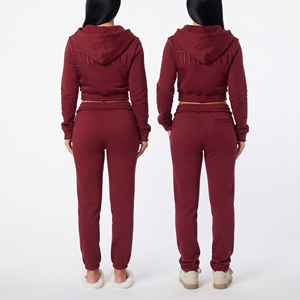 Conjunto de Sudadera Corta con Cremallera y Pantalones Jogger de Dos Piezas, Estampado, 100% Algodón, Traje Deportivo Ligero, Pantalones Ajustados para Mujer - Product Image 2