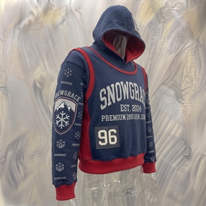 เสื้อสเวตเชิ้ตมีฮู้ดสโนว์เกรซสำหรับผู้ชาย สีกรมท่า แต่งขอบสีแดง พิมพ์ลายโลโก้ 96 ผ้าเจอร์ซีย์ ทรงสปอร์ตสำหรับฤดูหนาว ทรงปกติ - Product Image 3