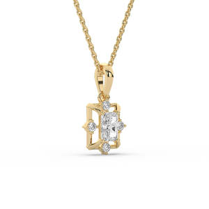 Colgante de oro rosa con moissanita y diamantes, corte esmeralda y redondo, engaste de garra, solitario geométrico, joyería clásica para mujer - Product Image 4