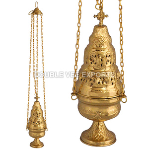 Incensario de latón para iglesia con tapa y cadenas |   Quemador de Incienso Ortodoxo - DOUBLE VEE EXPORTS - Product Image 2