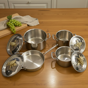 Ensemble de casseroles et poêles élégantes en acier inoxydable avec boutons décoratifs en forme de raisin, martelées à la main, ustensiles de cuisine européens écologiques pour - Product Image 3