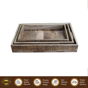 Fabricant leader de plateaux de service rectangulaires en bois décoratifs faits à la main de haute qualité au design moderne avec poignées, lot de 3 - Product Image 5